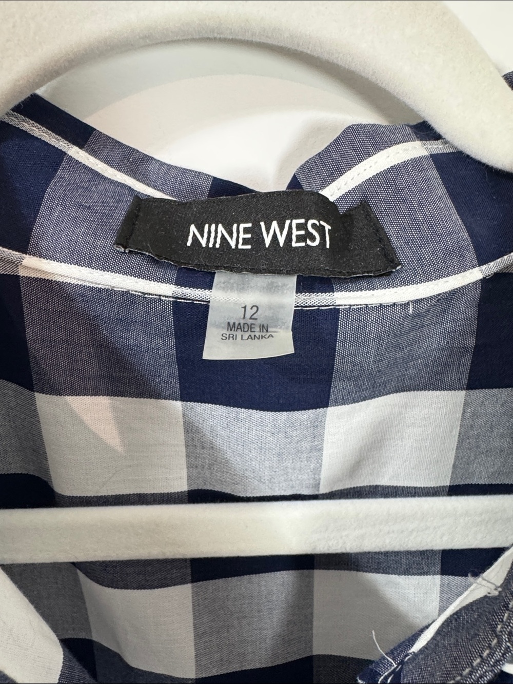 Nine West Navy & White Gingham Sleeveless Collared Midi Dress - Size 12 - Picture 3 of 9
